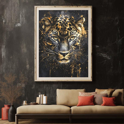 Black & Gold Leopard Art | Canvas or Poster | Luxury Decor | Modern Office Art | Jungle Painting | Big Cat Print | Abstract
