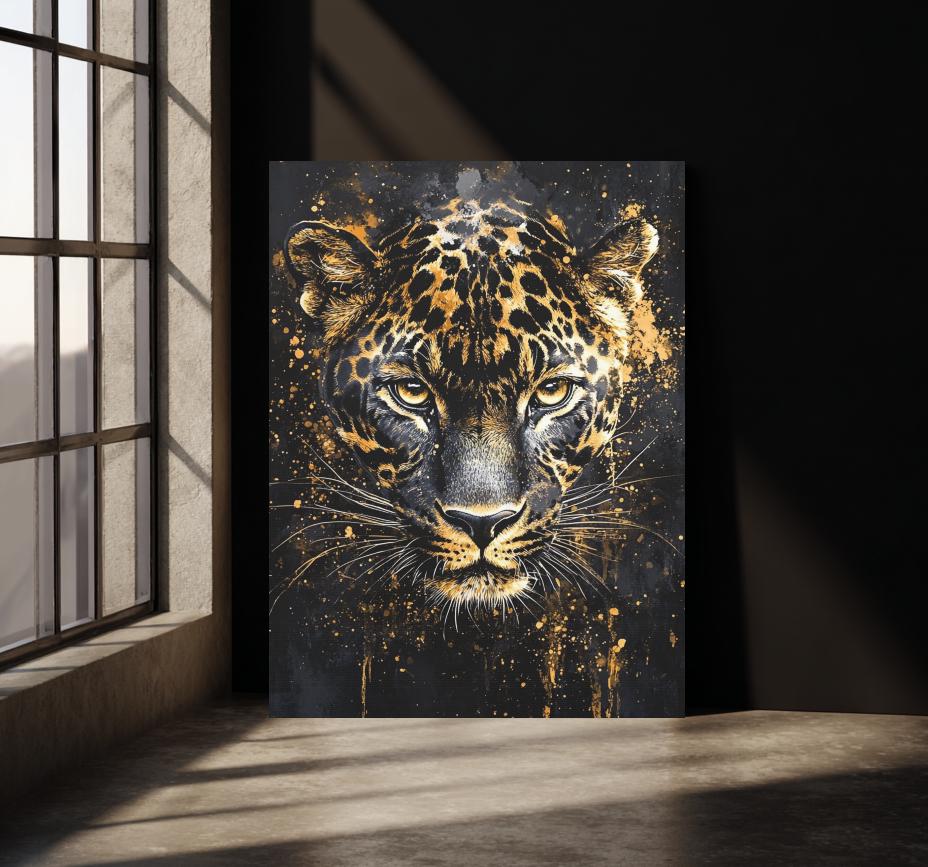 Black & Gold Leopard Art | Canvas or Poster | Luxury Decor | Modern Office Art | Jungle Painting | Big Cat Print | Abstract
