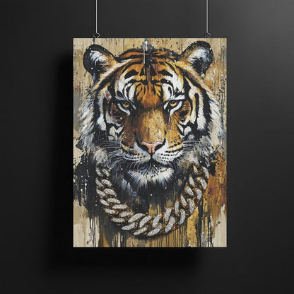 Tiger Wall Art | Urban Streetwear Canvas with Gold Chain | HipHop Wall Decor — Canvas wall art