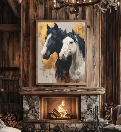 Rustic Horse Art | Modern Luxury Farmhouse Equine Decor | Western Ranch Cabin Print — Canvas wall art