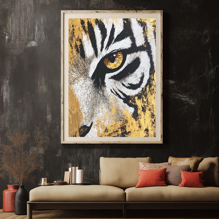 Gold & Black Tiger Eye Canvas Art | Motivational Office Decor — Framed Print wall art