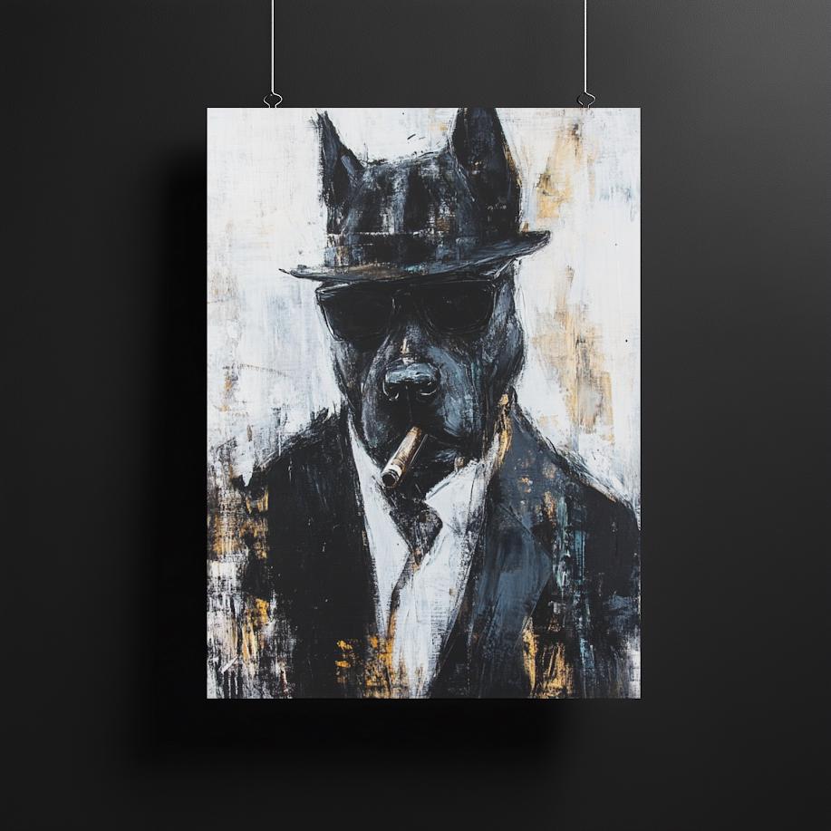 Dapper Dog Wall Art | Cool Canine Portrait | Custom Pet Painting | Urban Animal Art | Dog with Cigar | Masculine Man Cave