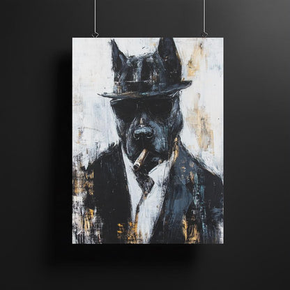 Dapper Dog Wall Art | Cool Canine Portrait | Custom Pet Painting | Urban Animal Art | Dog with Cigar | Masculine Man Cave