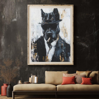 Dapper Dog Wall Art | Cool Canine Portrait | Custom Pet Painting | Urban Animal Art | Dog with Cigar | Masculine Man Cave