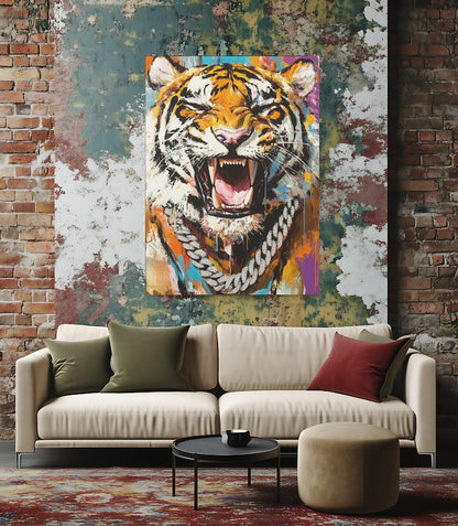 Roaring Tiger Canvas Print | Bold Big Cat Painting, Urban Hip Hop Art — Canvas wall art