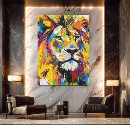 Colorful Lion Wall Art | Vibrant Abstract Animal Print | Modern Zoo Animal Poster | King of the Jungle — Canvas wall art