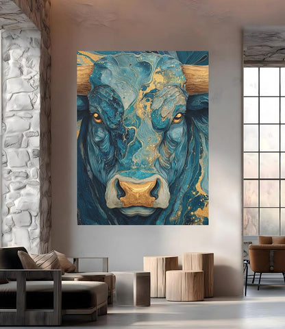 Bull Canvas | Modern Western Decor | Farmhouse Painting | Abstract Animal Print — Framed Print wall art
