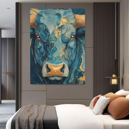 Bull Canvas | Modern Western Decor | Farmhouse Painting | Abstract Animal Print — Framed Print wall art