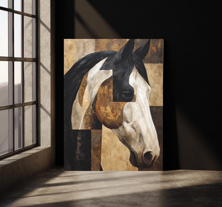Horse Canvas Wall Art | Modern Farmhouse Decor | Geometric Abstract Western Print | Large Equestrian Office, Ranch Home —