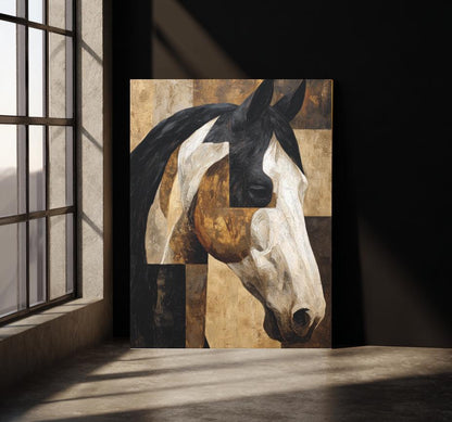 Horse Canvas Wall Art | Modern Farmhouse Decor | Geometric Abstract Western Print | Large Equestrian Office, Ranch Home —