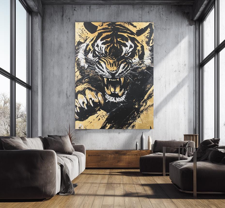 Roaring Tiger Art | Canvas or Poster | Jungle Animal Print | Big Cat Painting — Canvas wall art