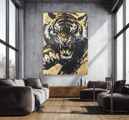 Roaring Tiger Art | Canvas or Poster | Jungle Animal Print | Big Cat Painting — Canvas wall art
