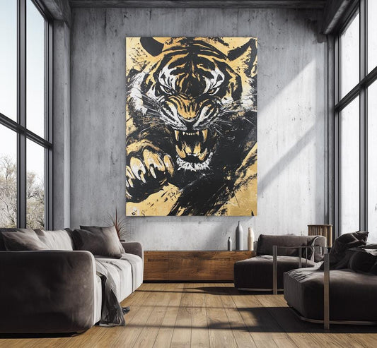 Roaring Tiger Art | Canvas or Poster | Jungle Animal Print | Big Cat Painting — Canvas wall art