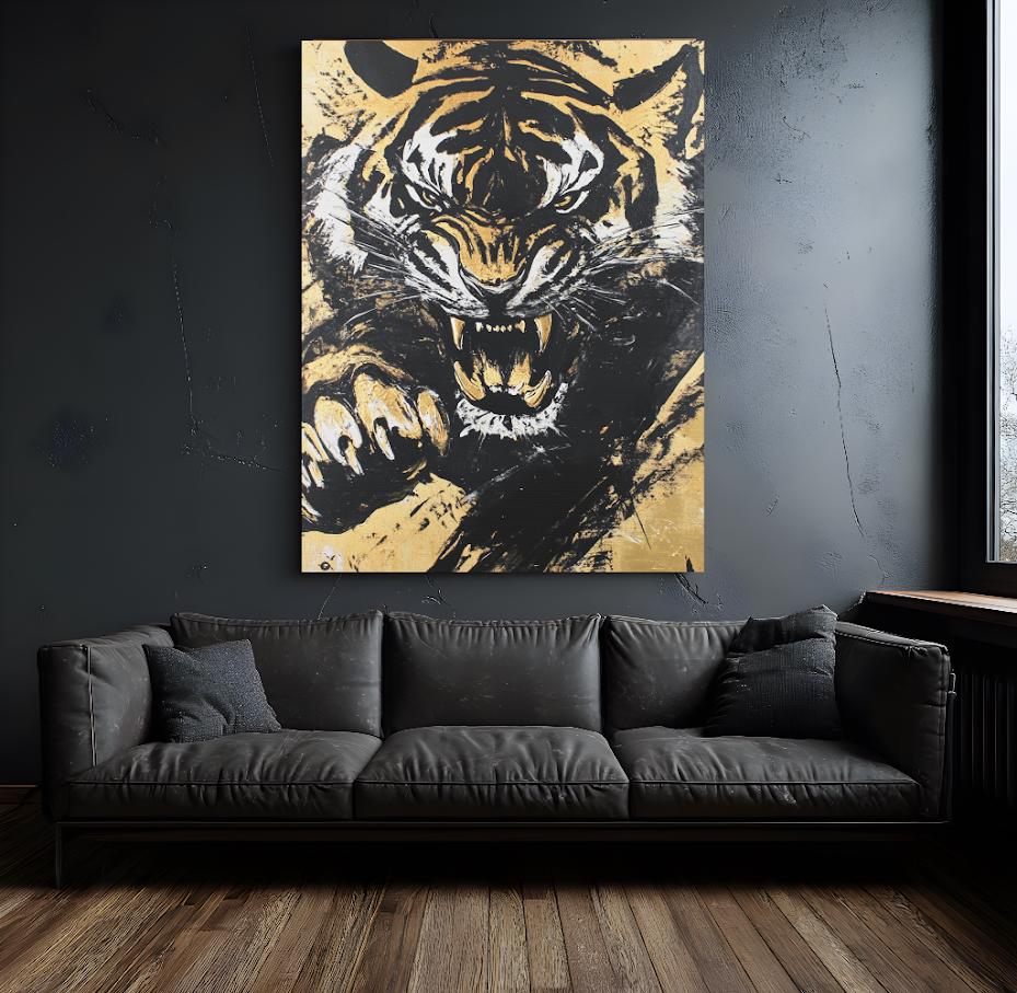 Roaring Tiger Art | Canvas or Poster | Jungle Animal Print | Big Cat Painting — Framed Print wall art