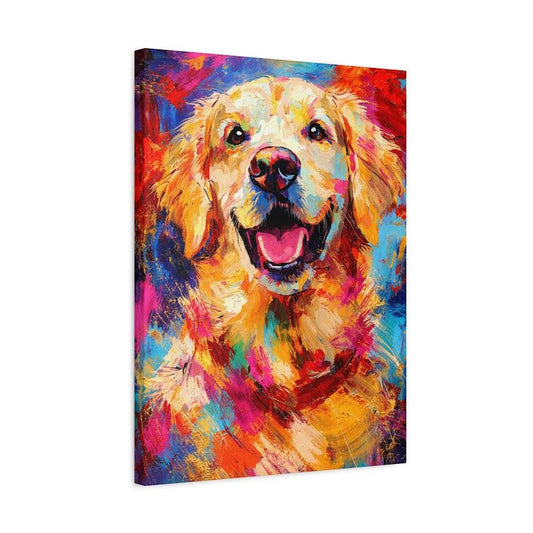Colorful Golden Retriever Art Print | Happy Dog Canvas for Pet Lovers | Bright Vibrant Wall Decor — Canvas wall art