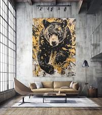 Bear Large Wall Art Print | Canvas or Poster | Hunting lodge decor | Forest Wildlife Artwork | Modern Rustic Animal Original