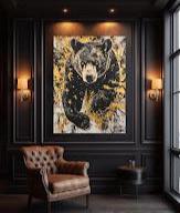 Bear Large Wall Art Print | Canvas or Poster | Hunting lodge decor | Forest Wildlife Artwork | Modern Rustic Animal Original