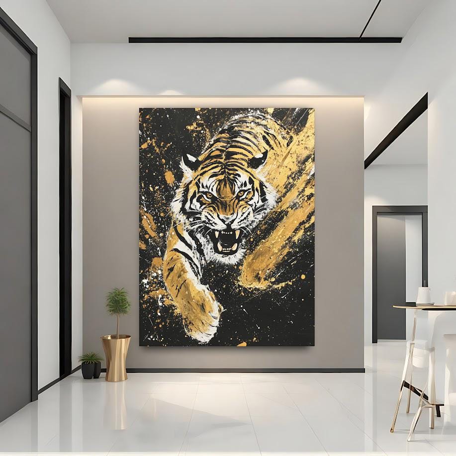 Golden Tiger Canvas Art, Animal Wall Decor, Wildlife Print — Framed Print wall art