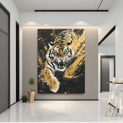Golden Tiger Canvas Art, Animal Wall Decor, Wildlife Print — Framed Print wall art