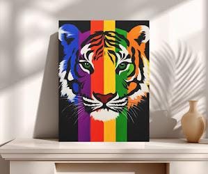Rainbow Tiger Canvas Print, Colorful Animal Wall Art, Modern Home Decor — Framed Print wall art