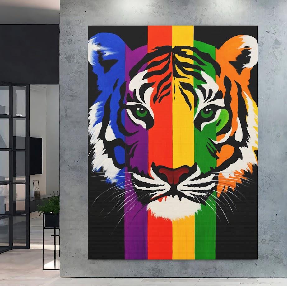 Rainbow Tiger Canvas Print, Colorful Animal Wall Art, Modern Home Decor — Poster wall art