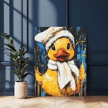 Whimsical Duck Canvas Print, Winter Hat and Scarf, Animal Wall Art — Framed Print wall art