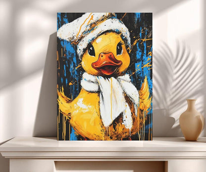 Whimsical Duck Canvas Print, Winter Hat and Scarf, Animal Wall Art — Poster wall art