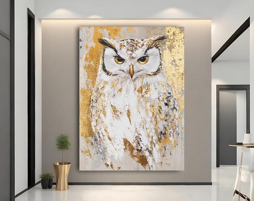 Gold Owl Canvas Art, Modern Animal Print, Large Wall Decor — Poster wall art