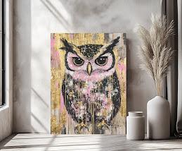 Pink Gold Owl Wall Art | Luxury Bird Canvas Print | Wise Owl Poster for Girls Room Decor | Modern Animal Wall Art | Nursery
