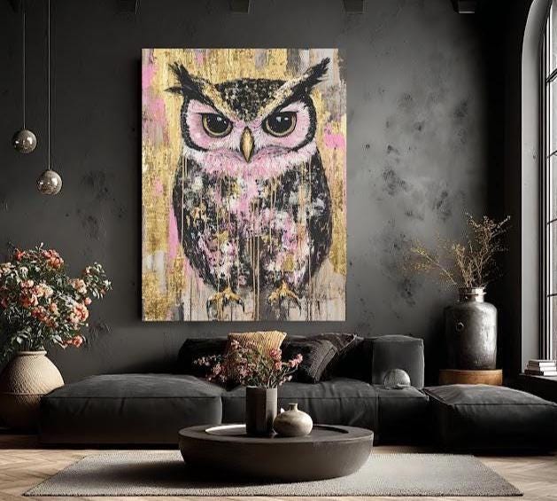 Pink Gold Owl Wall Art | Luxury Bird Canvas Print | Wise Owl Poster for Girls Room Decor | Modern Animal Wall Art | Nursery
