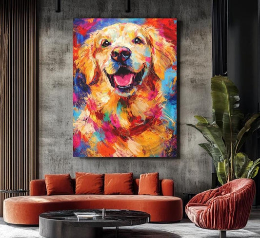 Colorful Golden Retriever Art Print | Happy Dog Canvas for Pet Lovers | Bright Vibrant Wall Decor — Poster wall art