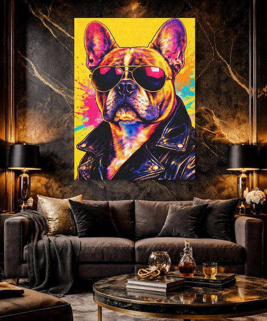 Cool French Bulldog Wall Art | Funny Dog Biker Decor | Colorful Pop Art | Custom Dog Portrait — Canvas wall art