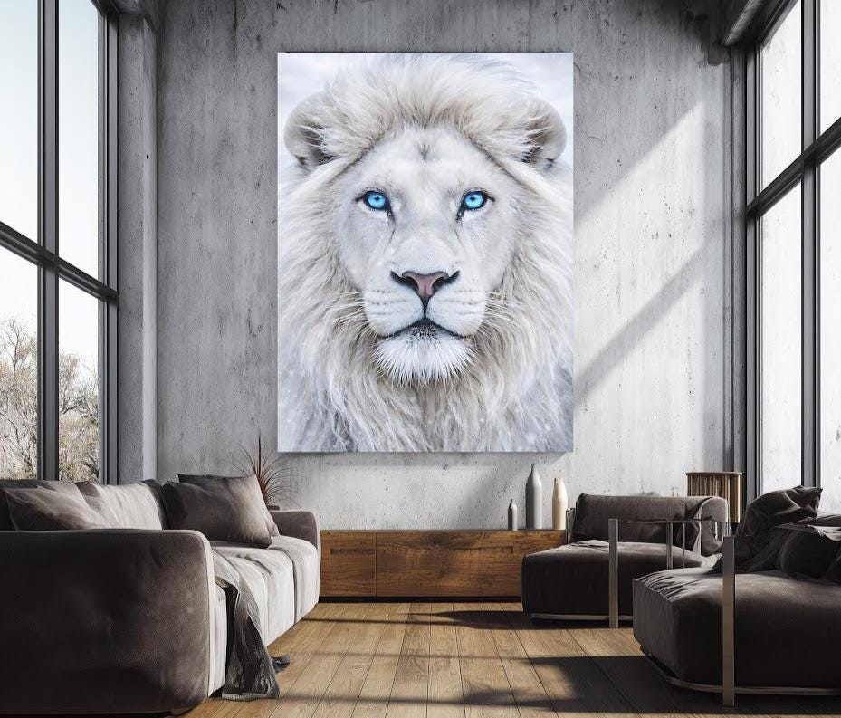 White Lion Wall Art | Majestic Wildlife Canvas Print, Big Cat Decor (Poster) — Framed Print wall art