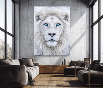 White Lion Wall Art | Majestic Wildlife Canvas Print, Big Cat Decor (Poster) — Framed Print wall art