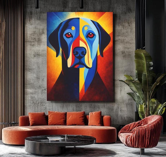 Colorful Custom Dog Canvas | Geometric Pop Art | Modern Labrador Retriever Print | Abstract Pet Portrait | Vibrant Animal