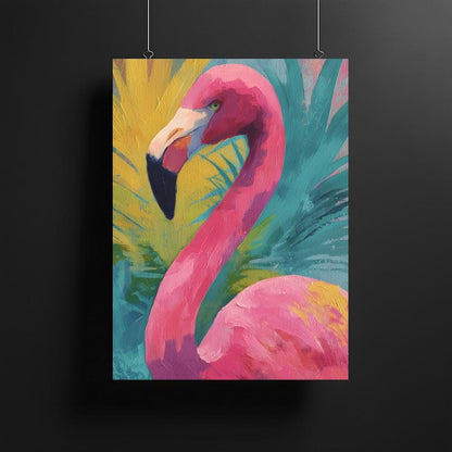 Vibrant Pink Flamingo Canvas | Preppy Tropical Art | Abstract Coastal Decor | Palm Beach Chic | Maximalist Bird Painting —