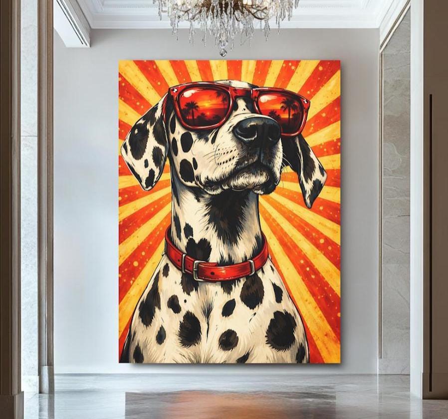 Funky Dalmatian Canvas | Dog with Sunglasses | Retro Pop Art Pet Print — Poster wall art