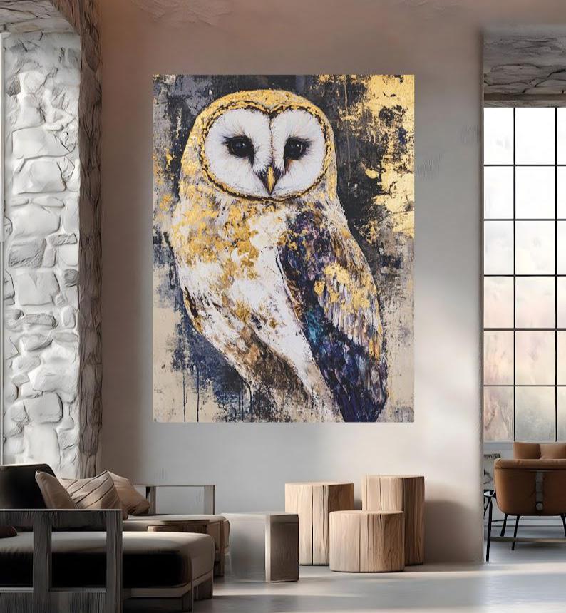 Golden Owl Wall Art | Abstract Bird Canvas | Modern Animal Decor | Luxury Artwork | Woodland Nursery Print — Poster wall art