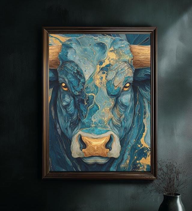 Bull Canvas | Modern Western Decor | Farmhouse Painting | Abstract Animal Print — Poster wall art
