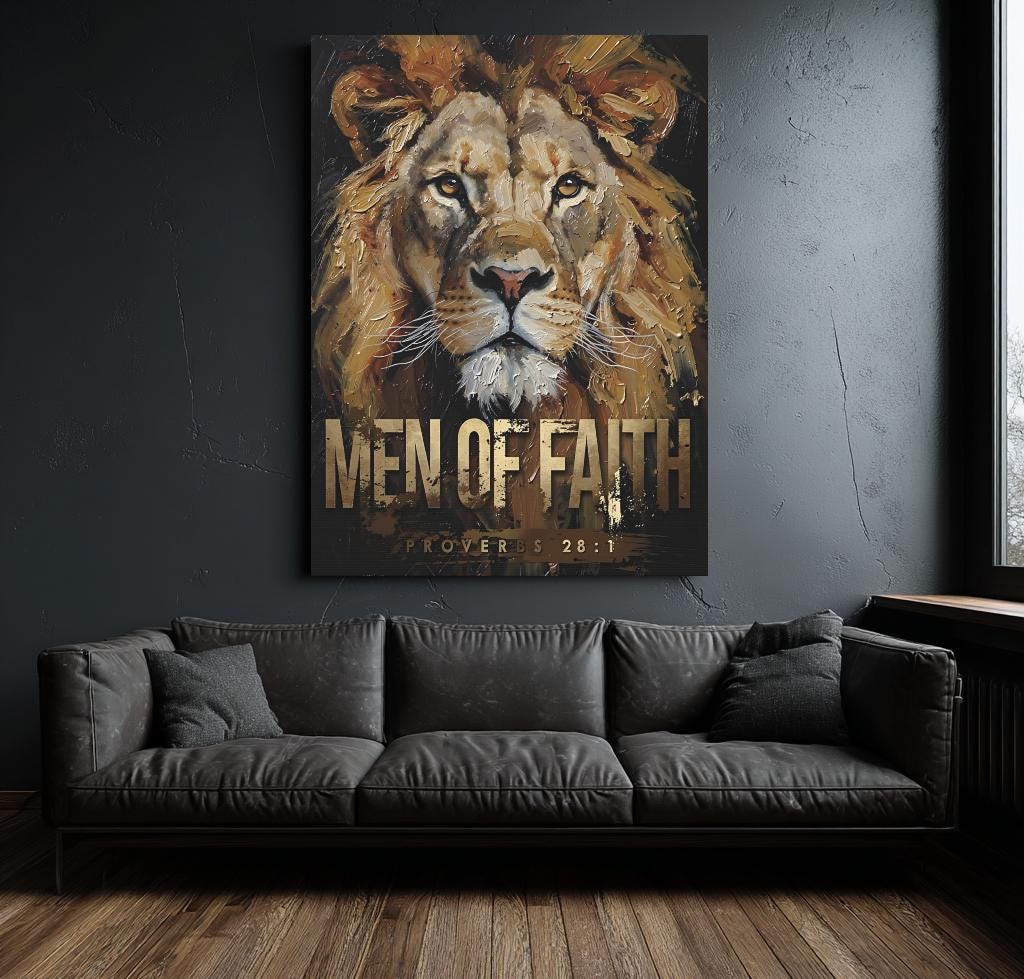 Lion of Faith Canvas Print | Christian Wall Art | Bible Verse Print | Jesus Painting — Framed Print wall art