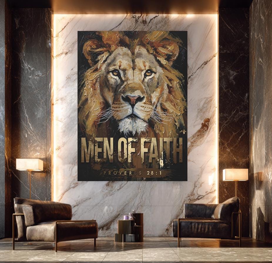 Lion of Faith Canvas Print | Christian Wall Art | Bible Verse Print | Jesus Painting — Framed Print wall art