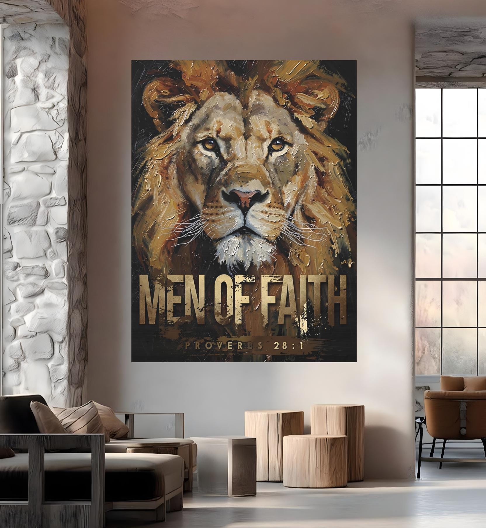 Lion of Faith Canvas Print | Christian Wall Art | Bible Verse Print | Jesus Painting — Framed Print wall art