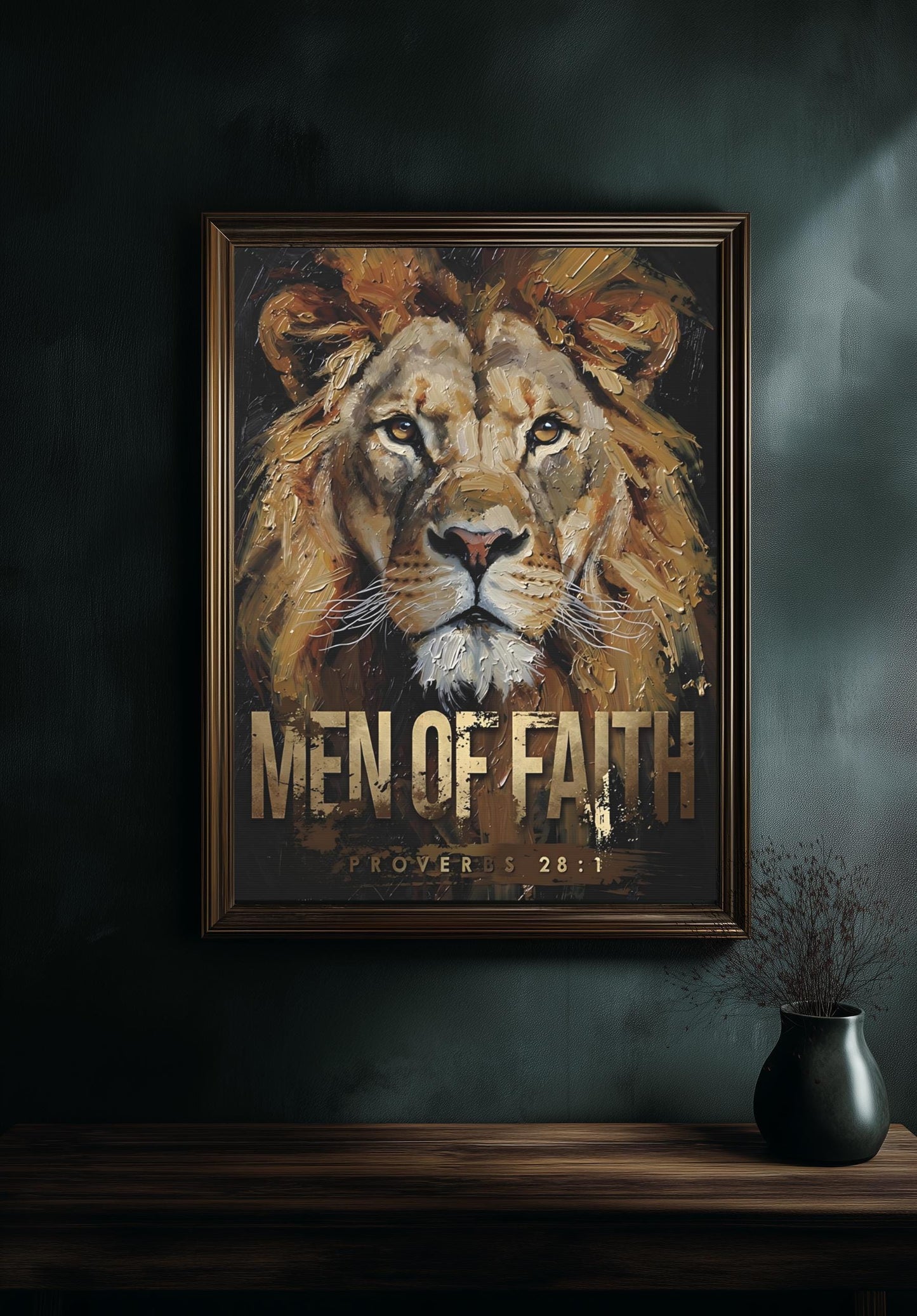 Lion of Faith Canvas Print | Christian Wall Art | Bible Verse Print | Jesus Painting — Framed Print wall art