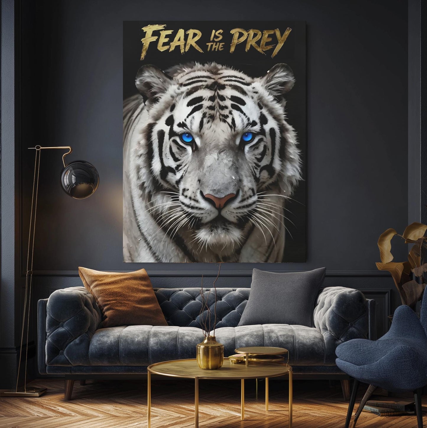 White Tiger Canvas Art | Motivational Quote, Modern Office Decor — Framed Print wall art