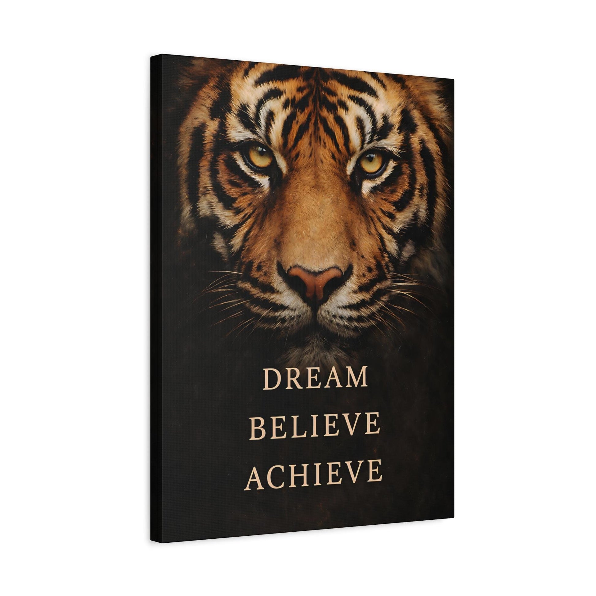 Tiger Motivational Print | Dream Believe Achieve, Office Decor — Canvas wall art