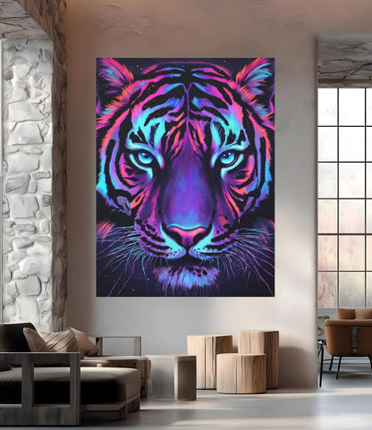 Neon Tiger Canvas Art | Cyberpunk Animal Print Home Decor — Framed Print wall art