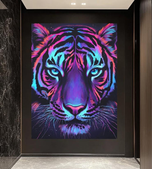 Neon Tiger Canvas Art | Cyberpunk Animal Print Home Decor — Poster wall art