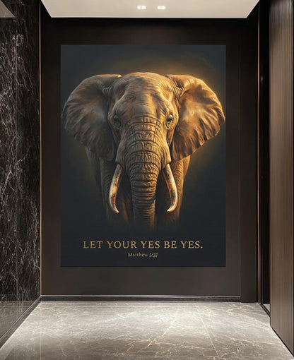 Elephant Canvas Print | Matthew 5:37 Scripture, Moody Decor — Framed Print wall art