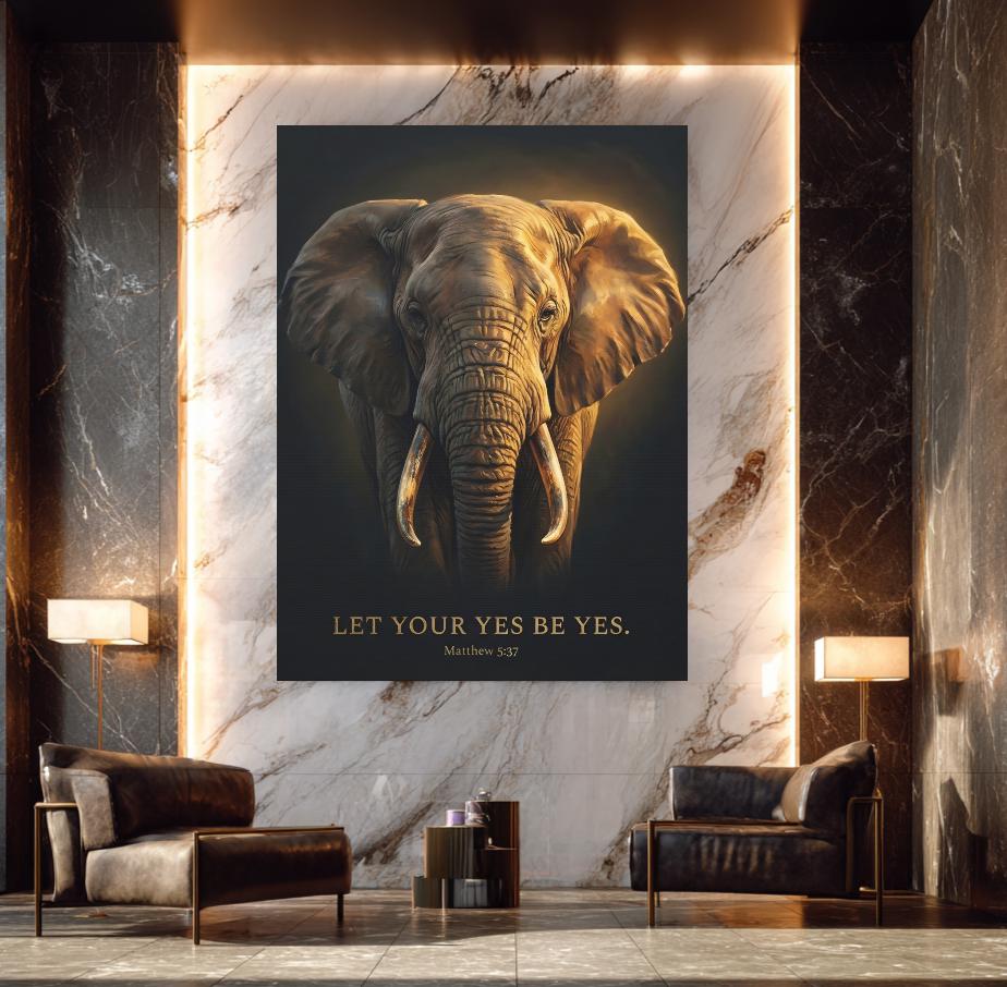 Elephant Canvas Print | Matthew 5:37 Scripture, Moody Decor — Framed Print wall art