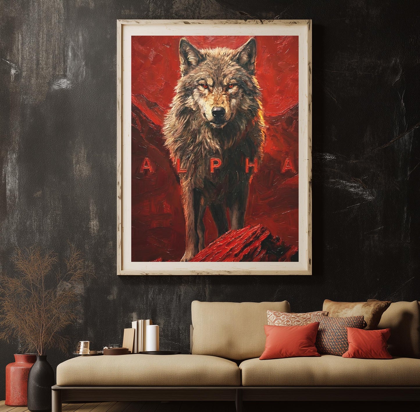 Alpha Wolf Wall Art | Masculine Canvas | Man Cave Decor — Framed Print wall art